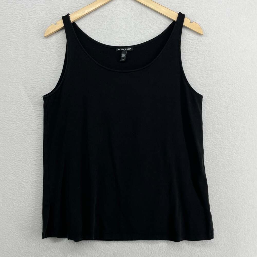 EILEEN FISHER Tank Top S Tencel Stretch Jersey Scoop Neck Cami Shell Black